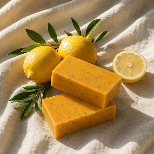 Mae Luna Lemon Poppy Seed exfoliating bar soap product photo