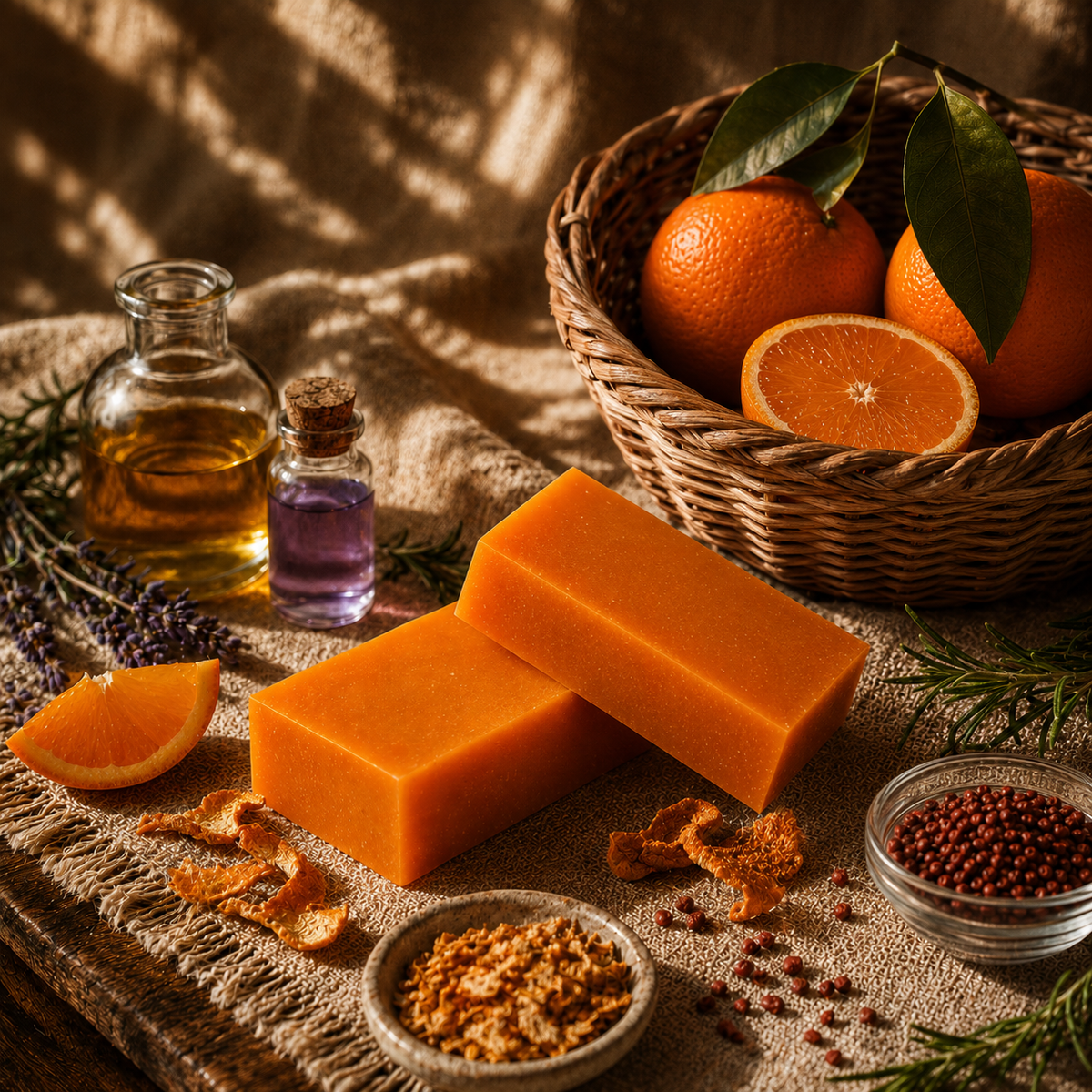 Mae Luna Herbal Orange and Green Tea bar soap product photo