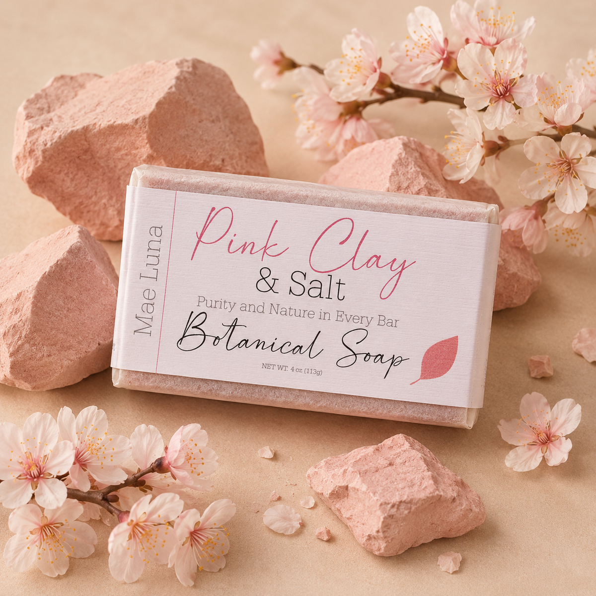Mae Luna Pink Clay and Himalayan Salt bar soap product photo